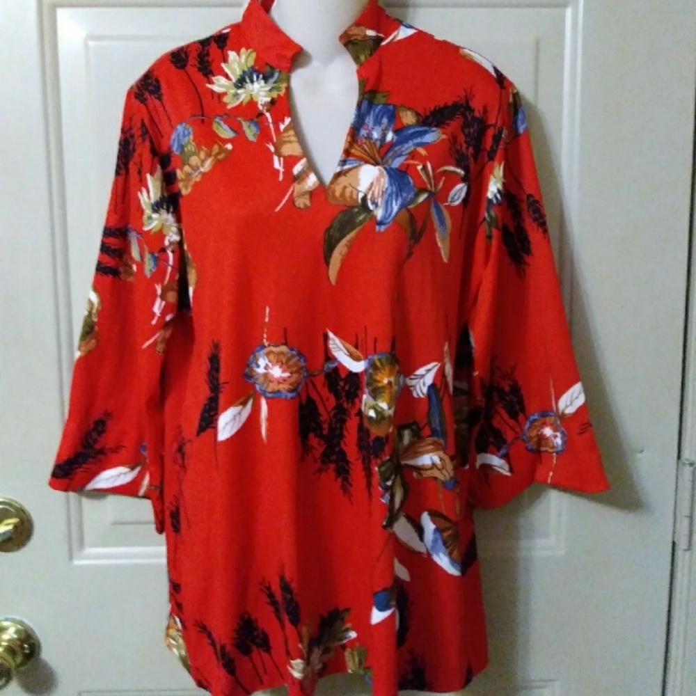 Vtg Mcm Teddi California Tunic Boho Blouse Oriental Crane
